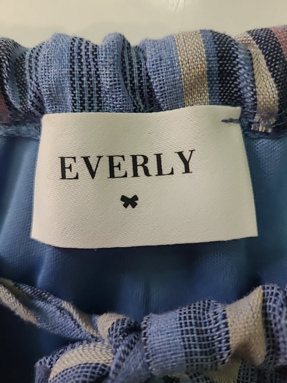 Everly Womens  Tank Blouse Size S Tank Shirt Blue Stripe Lined Strappy Keyhole - Picture 7 of 16